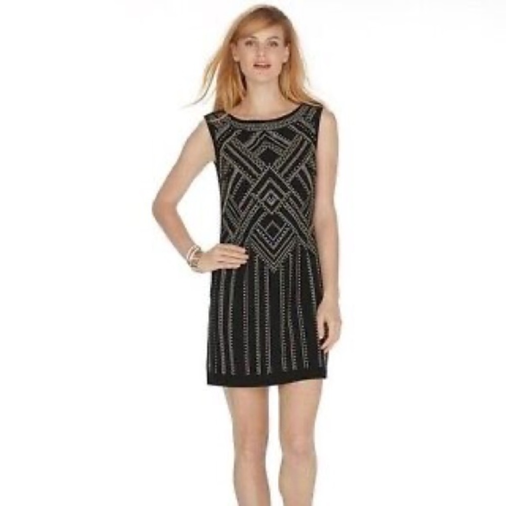White House Black Market Black and Silver Embellished Sheath Mini Dress